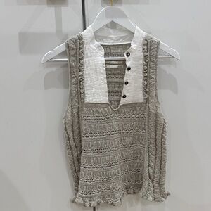 Anthropologie Beige Knit Blouse with White Accents